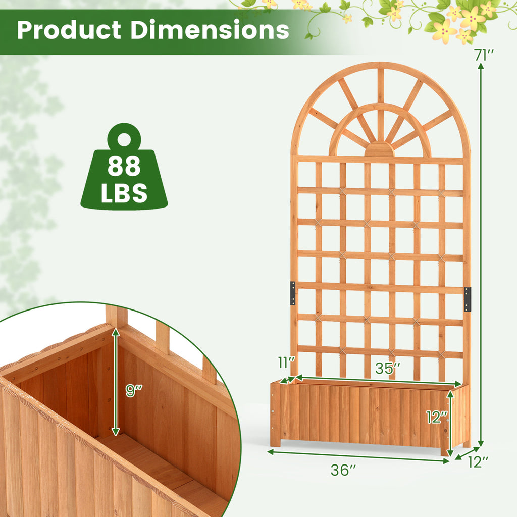 Set of 2 Wooden Raised Garden Bed with Trellis 71" Outdoor Planter