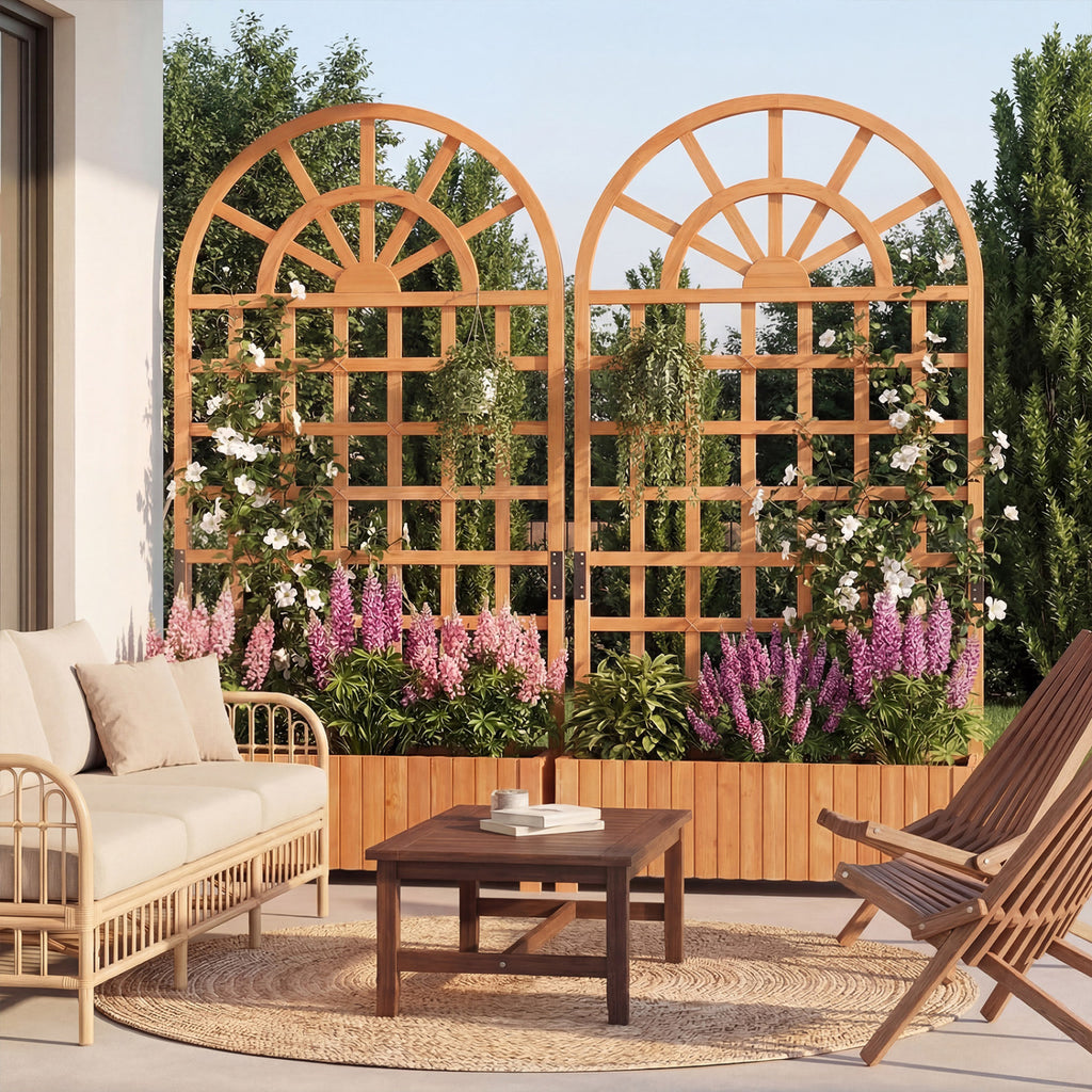 Wooden Raised Garden Bed with Trellis 71" Set of 2, Natural
