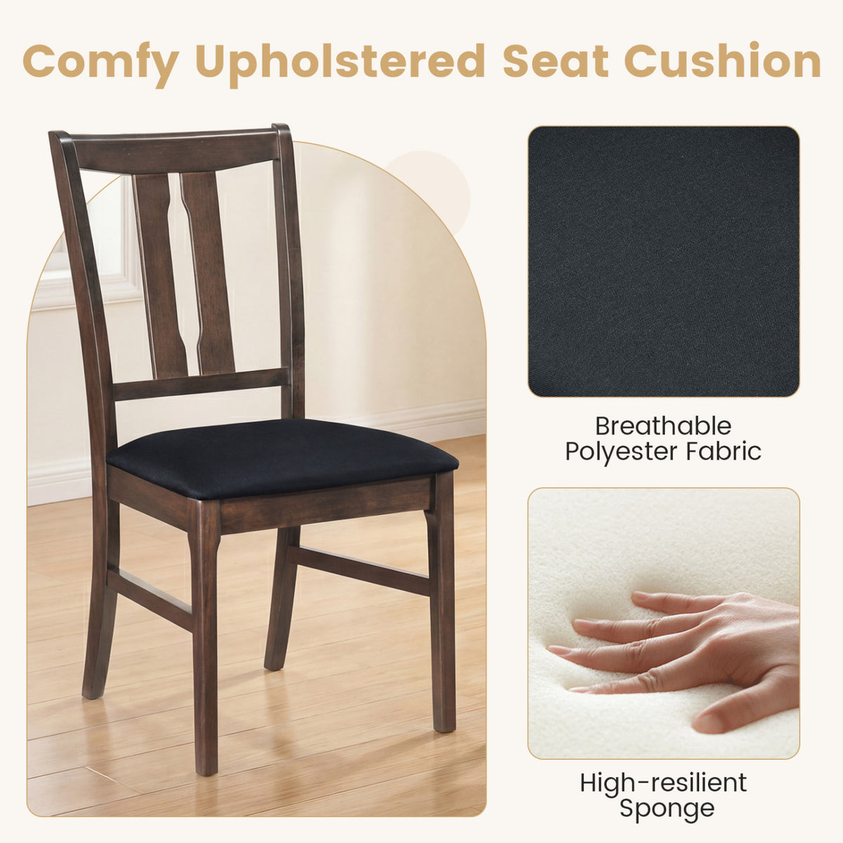 Wooden Upholstered Dining Chairs Set of 2 - Walnut