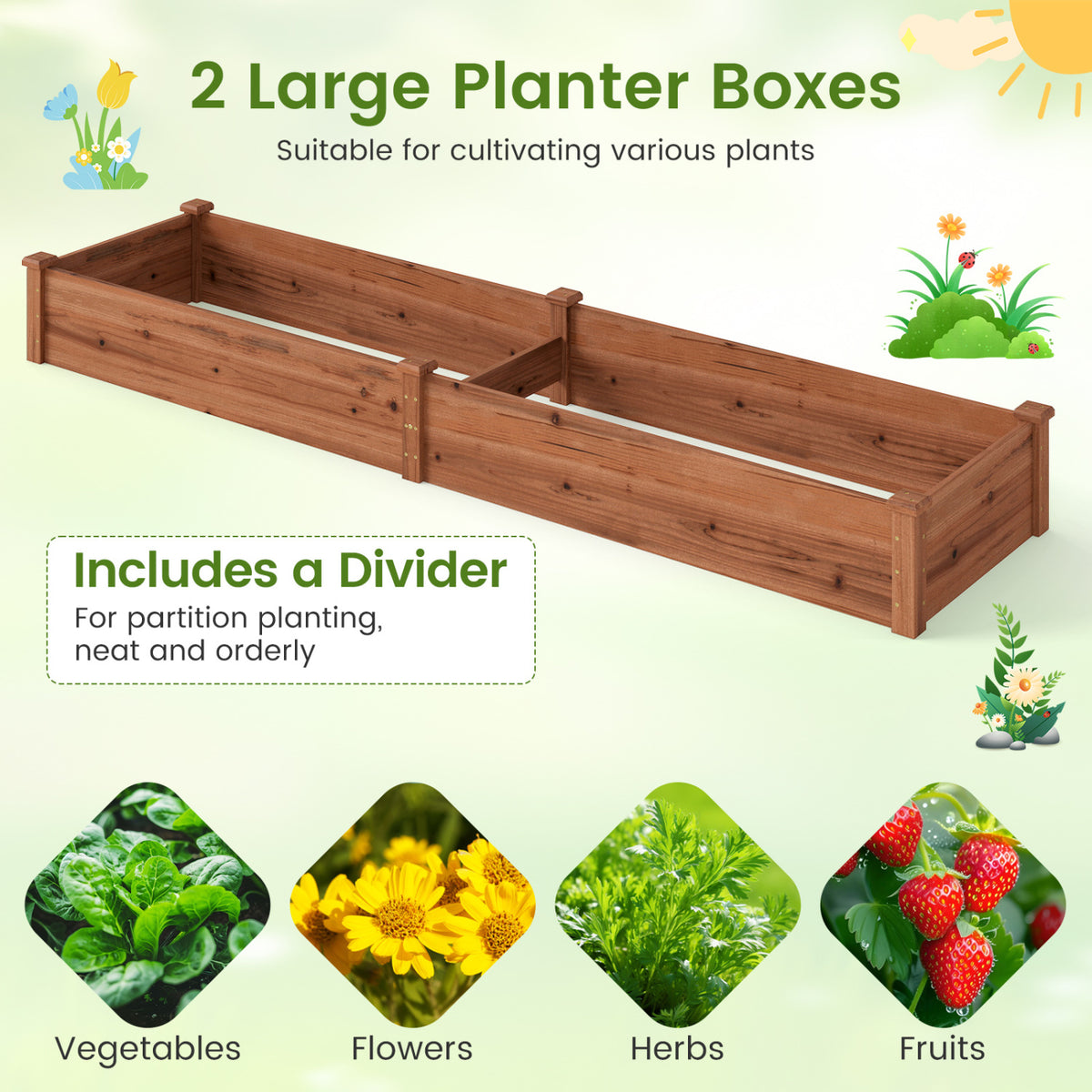 Set of 2 Wooden Vegetable Raised Garden Bed for Backyard