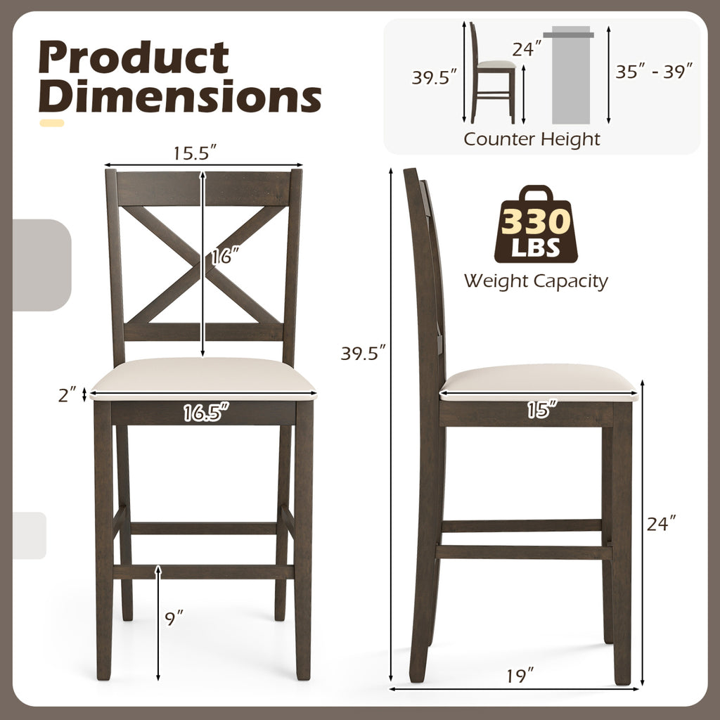 X-Back Bar Stools Set of 2 with Cushioned Seats - Brown