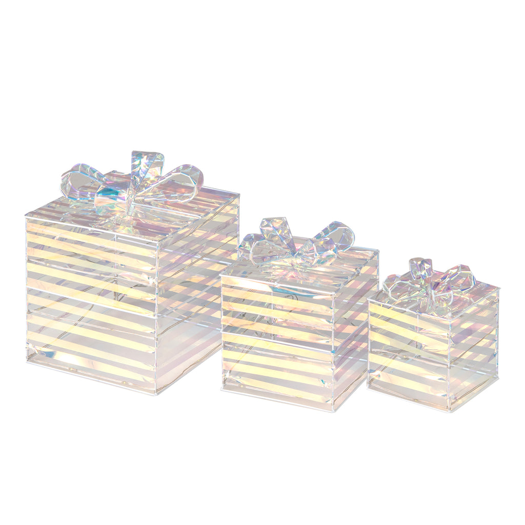 Set of 4 Stackable Christmas Gift Boxes with Bows - Holiday Decor