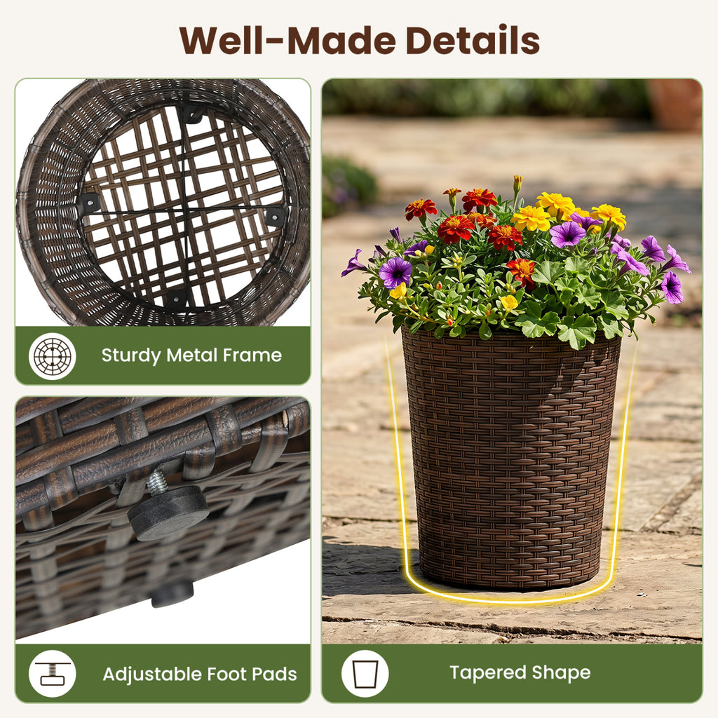 Set of 3 Plastic Planters with Drainage Holes and Saucers for Porch