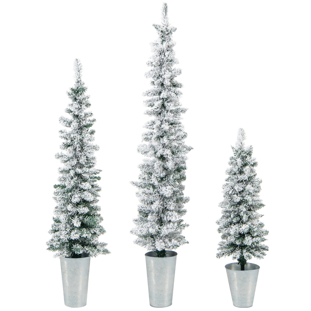 Pre-Lit Snow Flocked Artificial Christmas Trees Set of 3 - Costway - Snow Flocked Variation