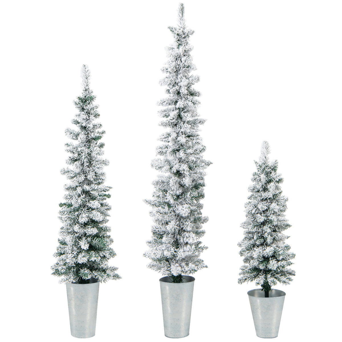 Pre-Lit Snow Flocked Artificial Christmas Trees Set of 3 - Costway - Snow Flocked Variation