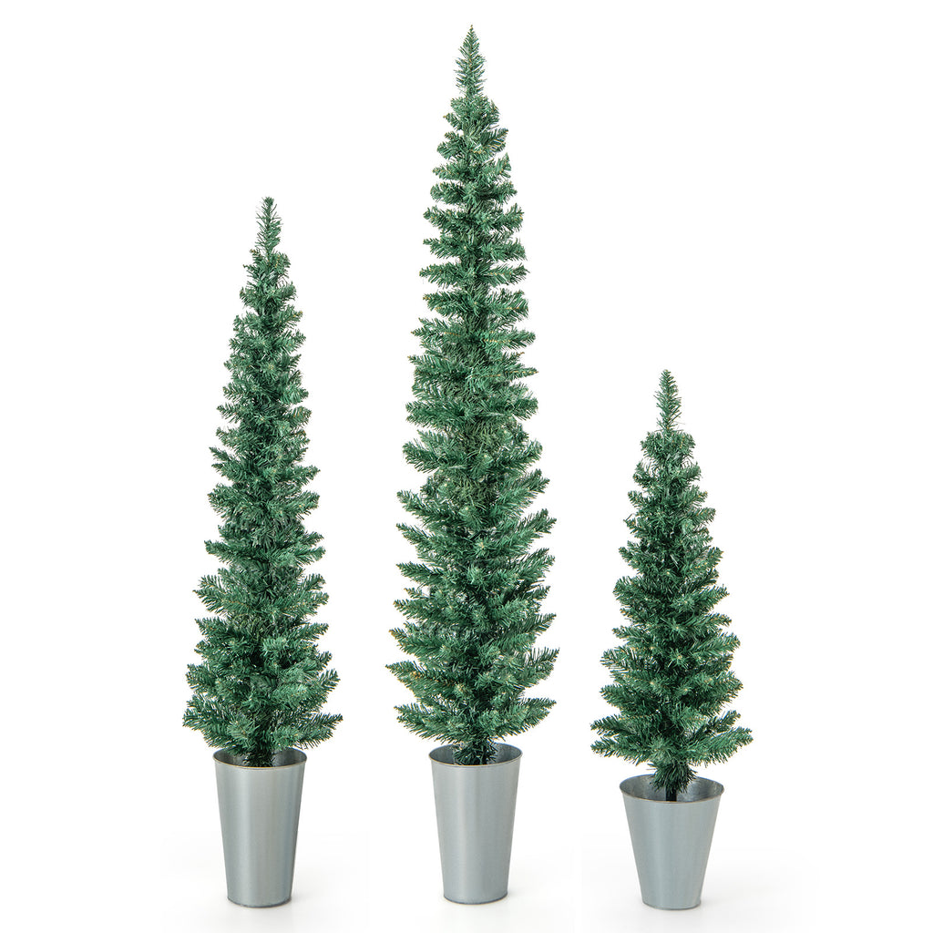 Pre-Lit Snow Flocked Artificial Christmas Trees Set of 3 - Costway - Snow Flocked Variation