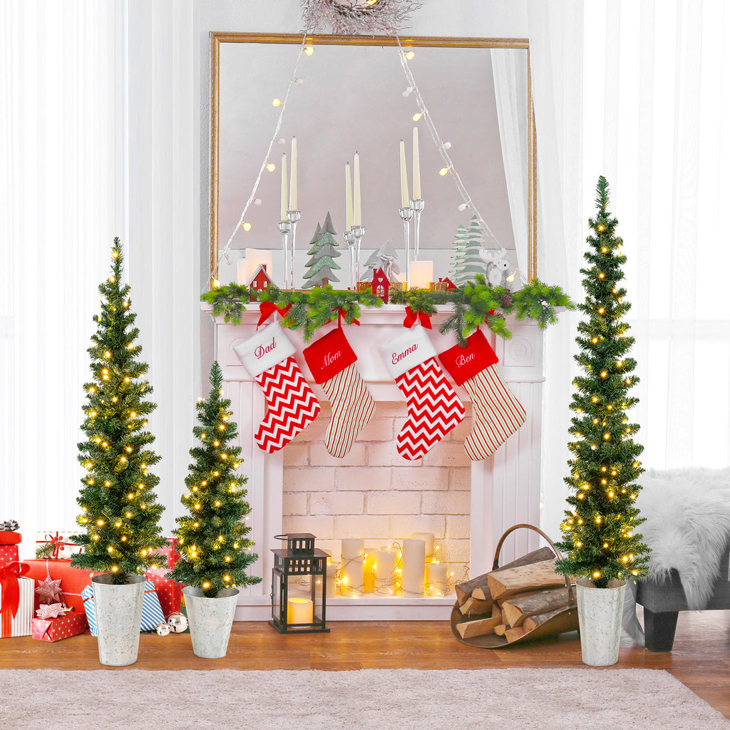 Pre-Lit Artificial Christmas Trees Set of 3 - Green with Warm White LEDs - Variation: Prelit and Green