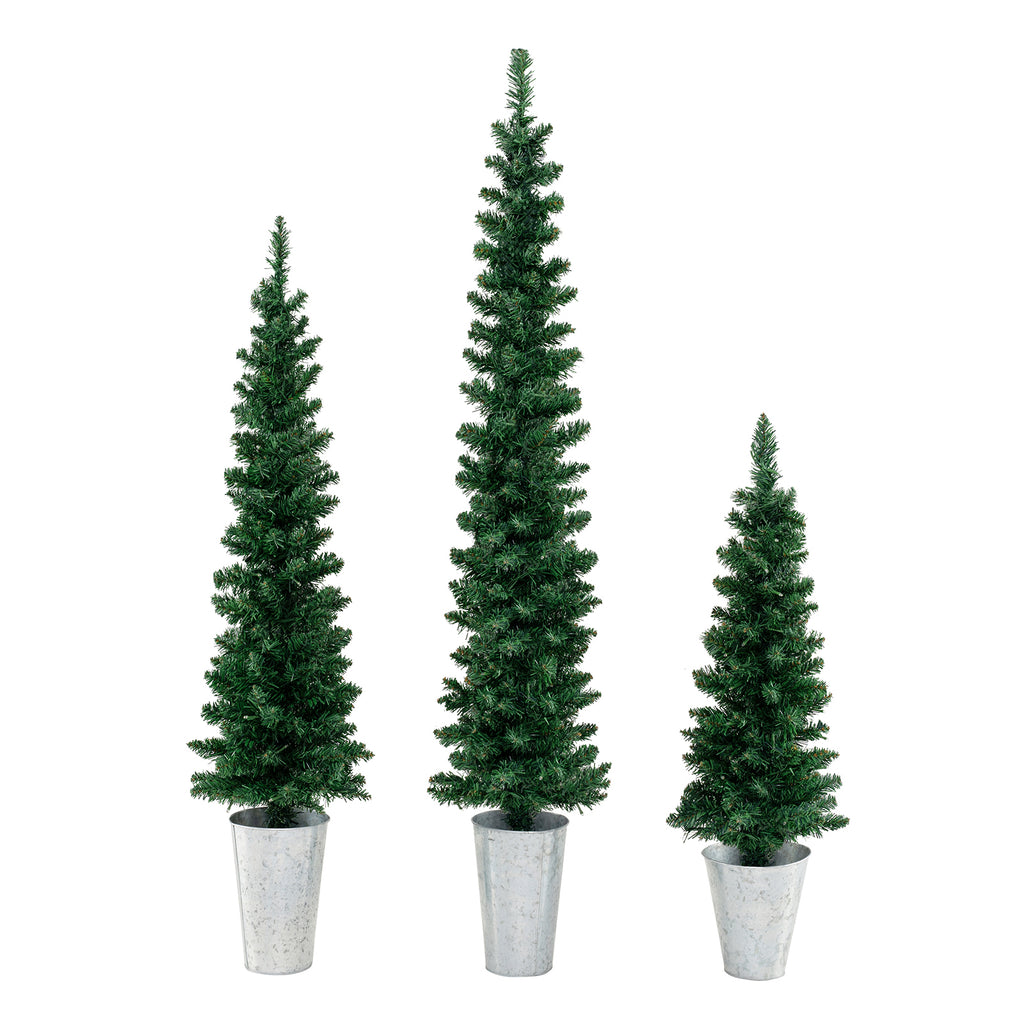 Pre-Lit Artificial Christmas Trees Set of 3 - Green with Warm White LEDs - Variation: Prelit and Green