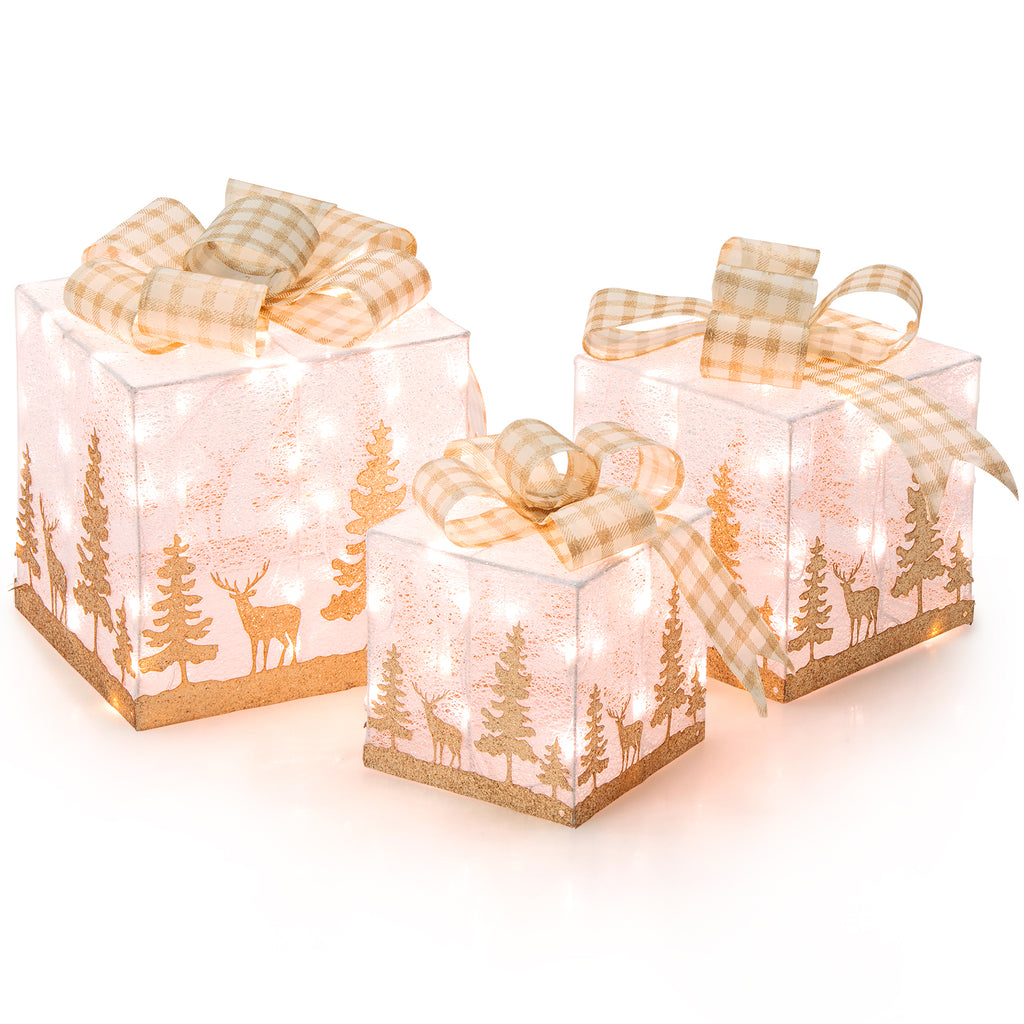 15 Stacked Lighted Christmas Gift Box Tower with 450 Warm White Lights - Variation of 15 Boxes