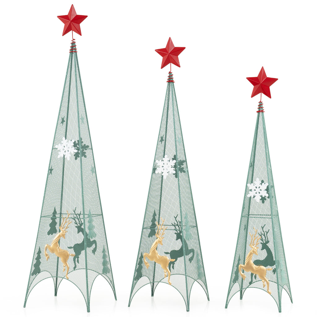 Set of 3 Tower Shaped Christmas Trees with Removable Star Toppers - 3ft, 3.5ft, 4ft Holiday Decor