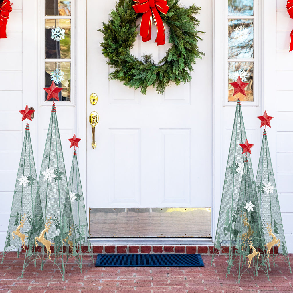 Set of 3 Tower Shaped Christmas Trees with Removable Star Toppers - 3ft, 3.5ft, 4ft Holiday Decor