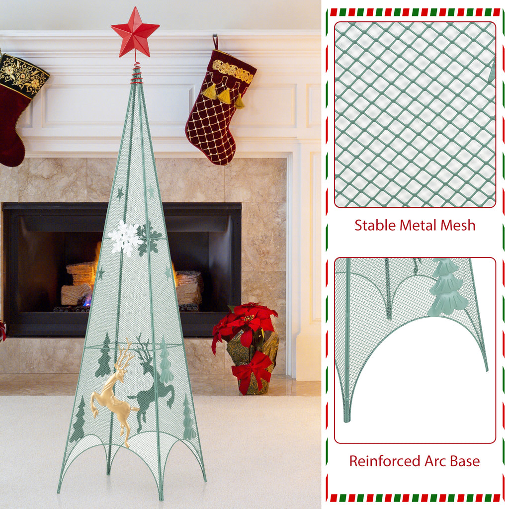 Set of 3 Tower Shaped Christmas Trees with Removable Star Toppers - 3ft, 3.5ft, 4ft Holiday Decor