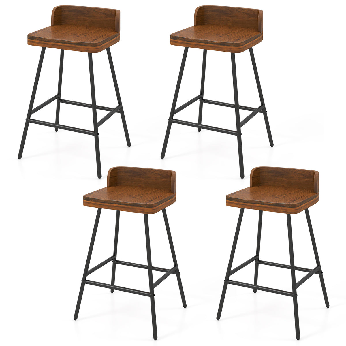 24" Industrial Bar Stool with Wood Seat & Metal Legs - 1 Piece