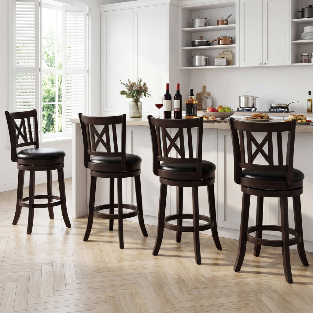 Set of 4 Bar Stools Swivel 26 Inches with Footrest