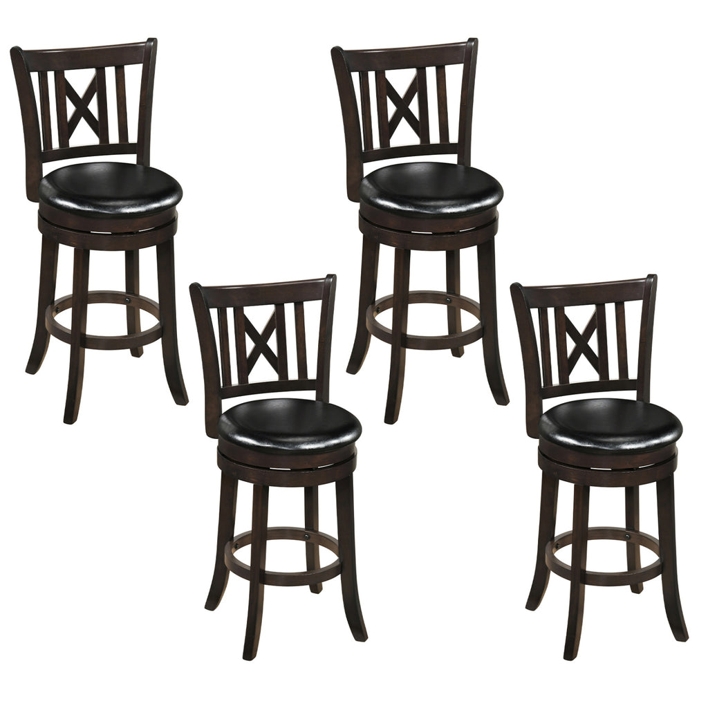 Set of 4 Bar Stools Swivel 26 Inches with Footrest