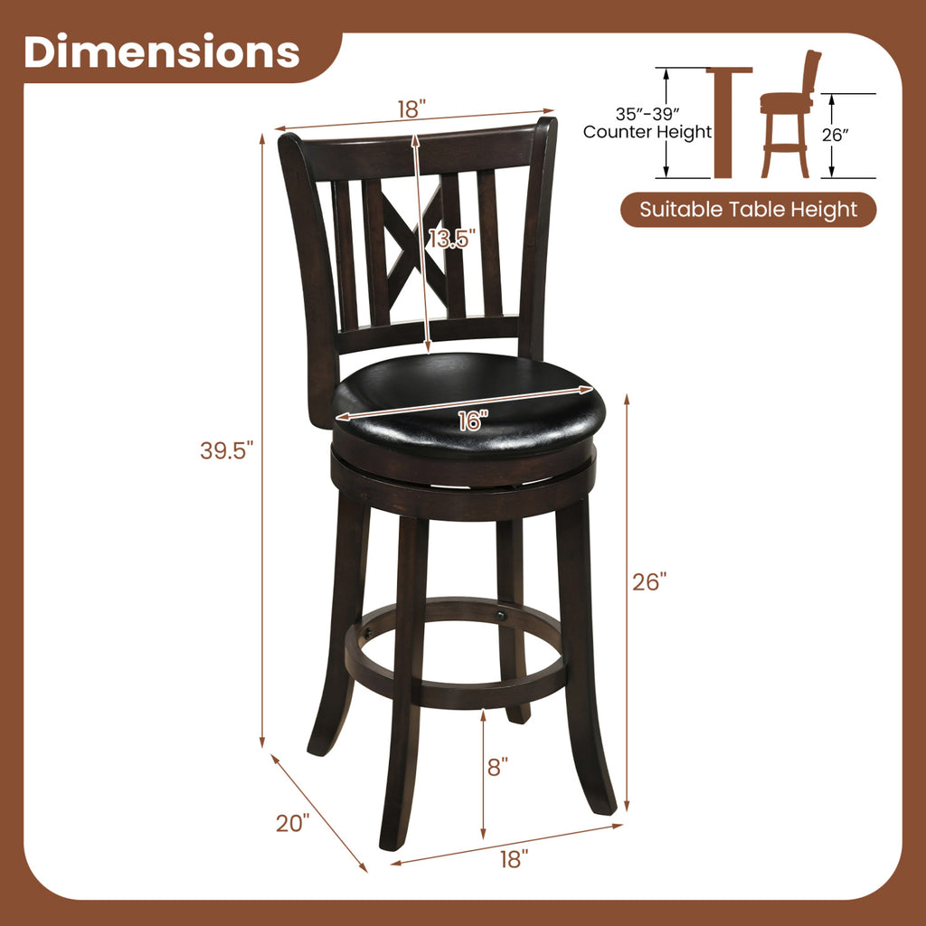 Set of 4 Bar Stools Swivel 26 Inches with Footrest