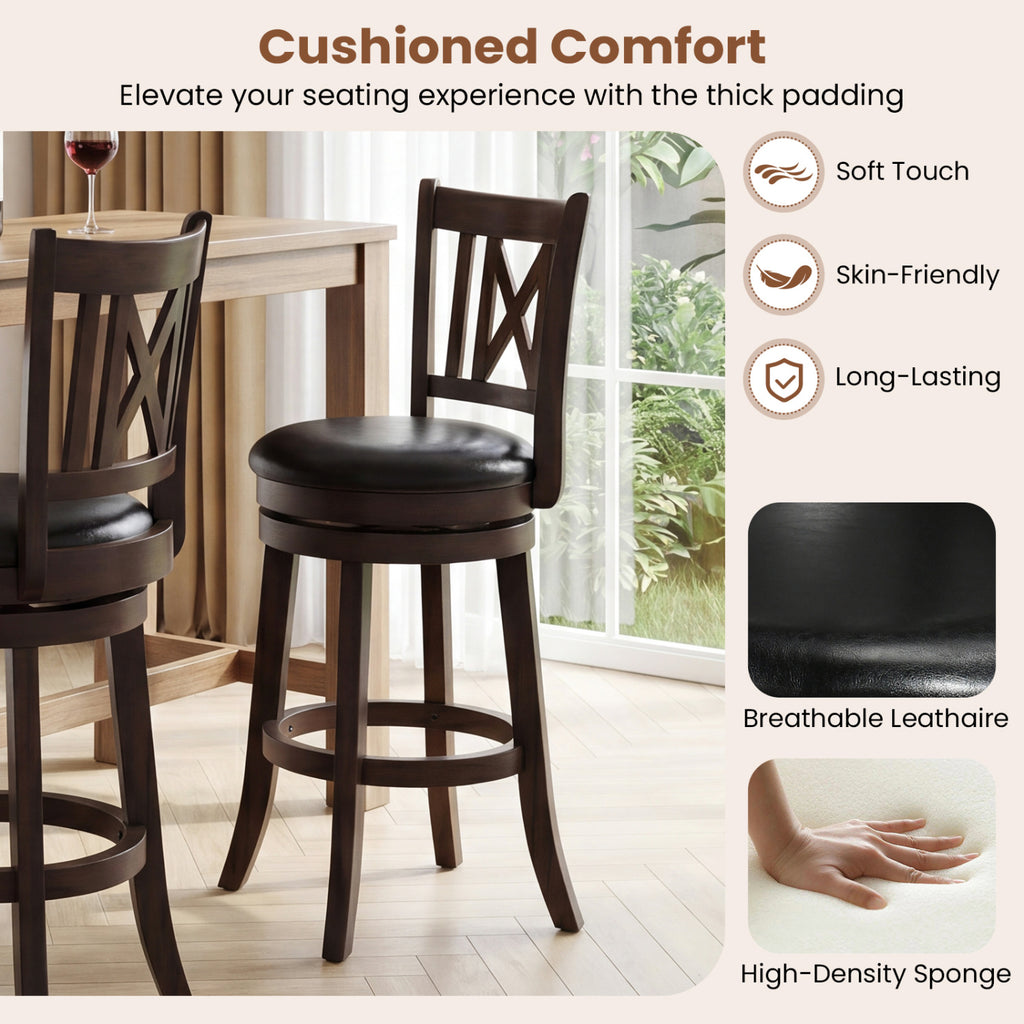 Set of 4 Bar Stools Swivel 26 Inches with Footrest