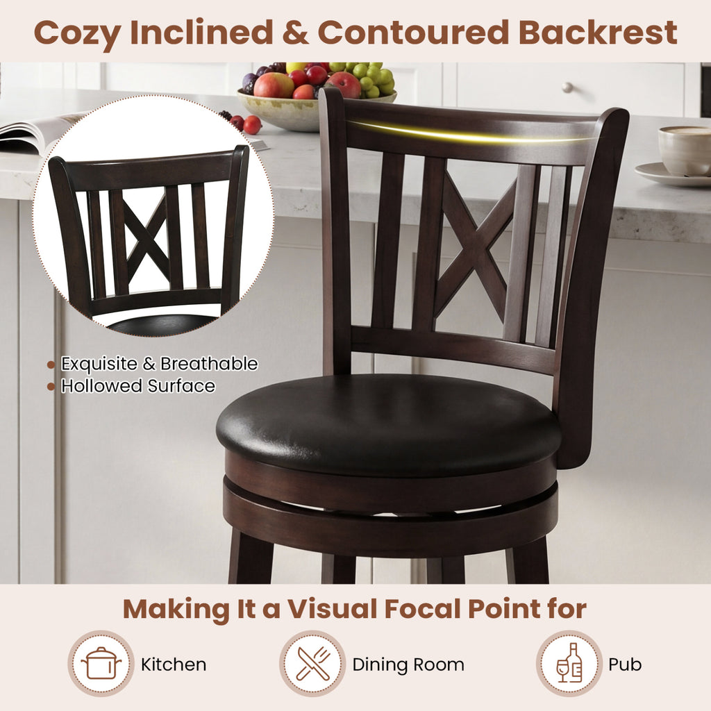 Set of 4 Bar Stools Swivel 26 Inches with Footrest
