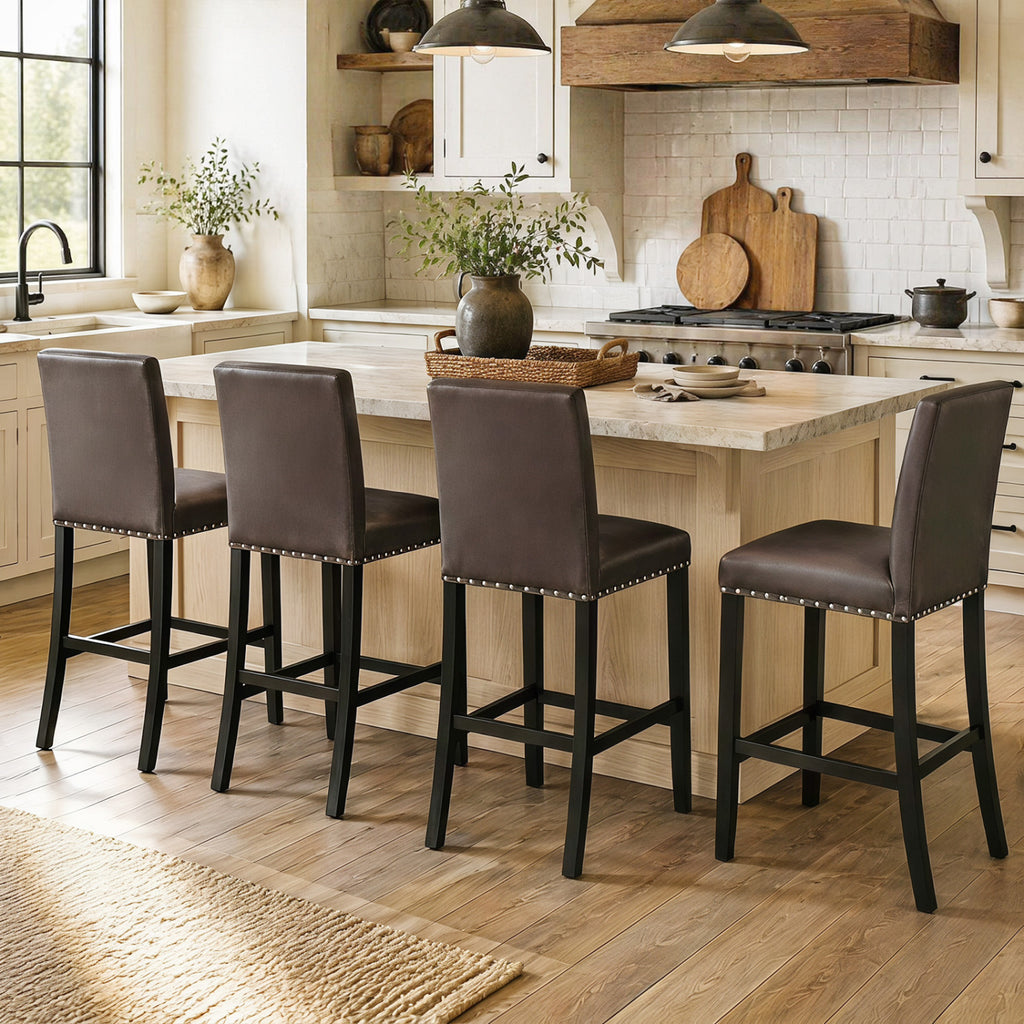 Bar Stools with Back for Kitchen Island Set of 4, Brown