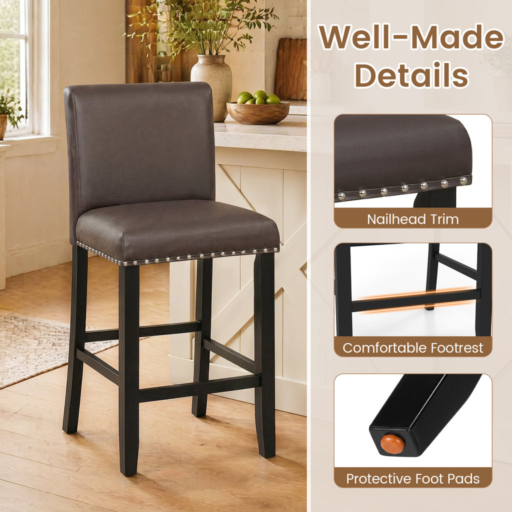 Bar Stools with Back for Kitchen Island Set of 4, Brown