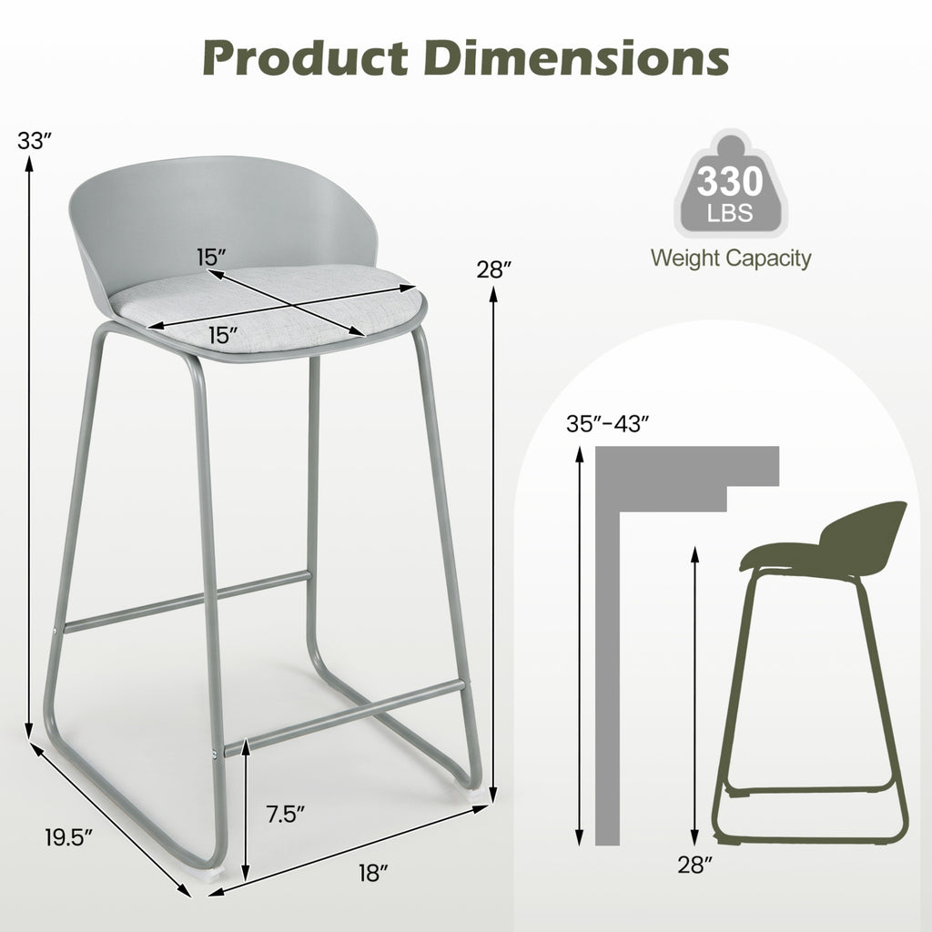 Counter Height Bar Stools Set of 4 with Backrest - Gray