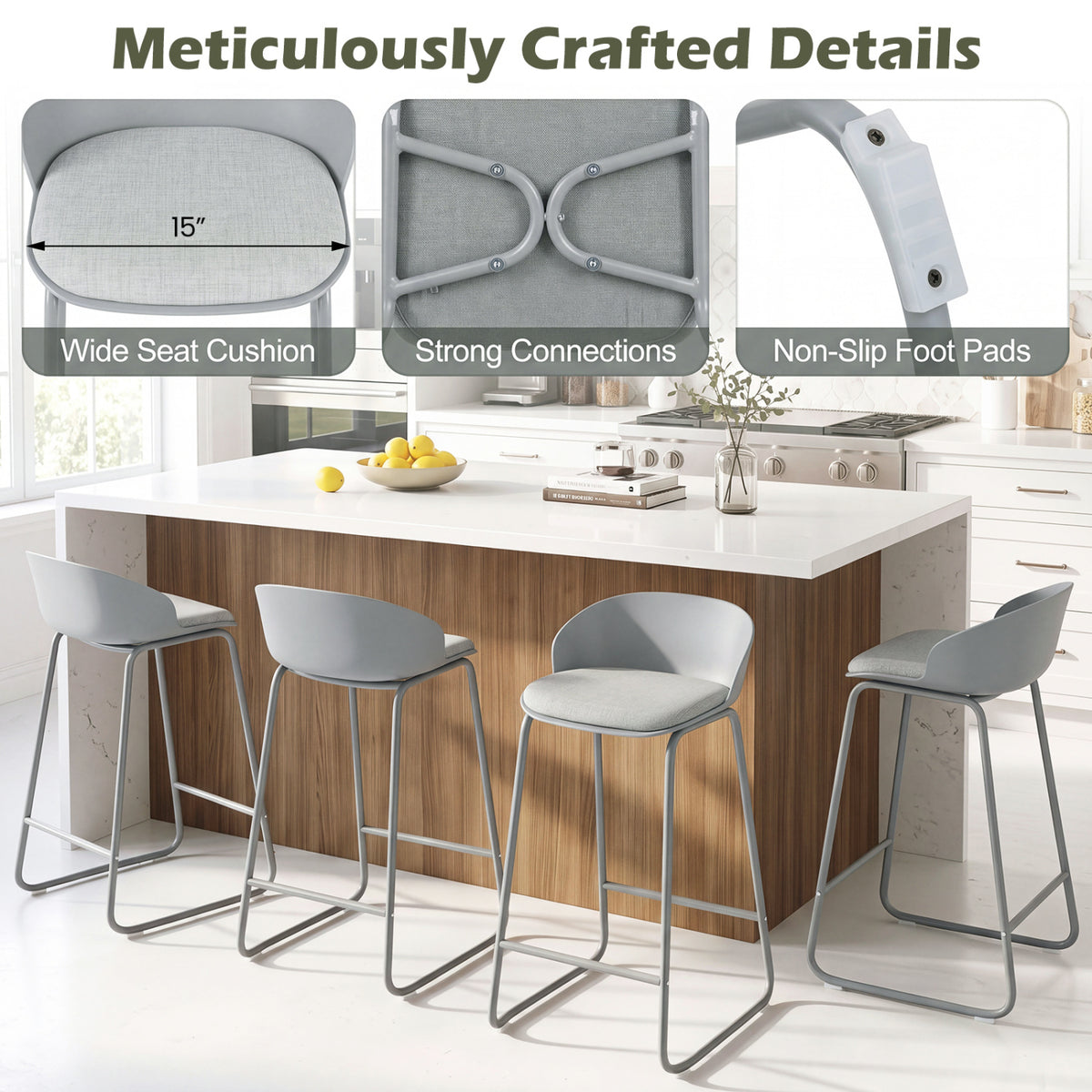 Counter Height Bar Stools Set of 4 with Backrest - Gray