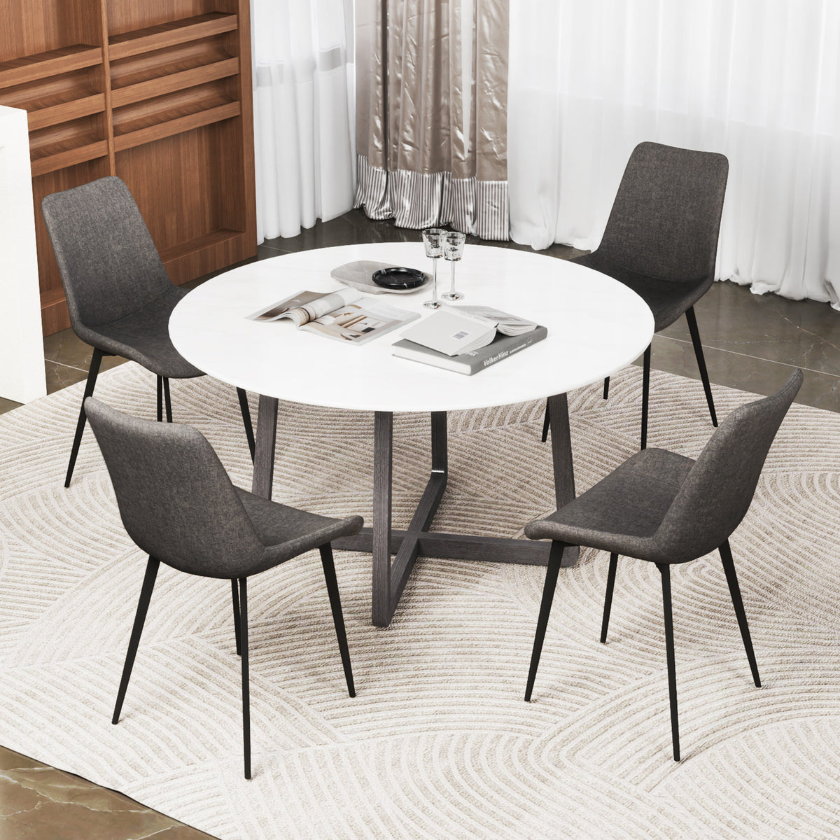 Set of 4 Upholstered Dining Chairs with Metal Legs - Gray