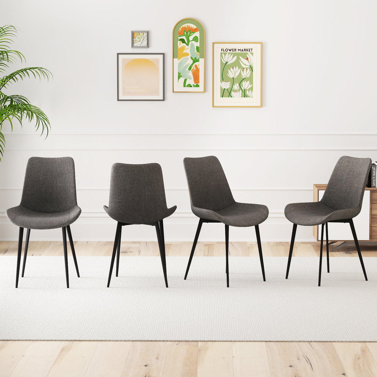 Set of 4 Upholstered Dining Chairs with Metal Legs - Gray