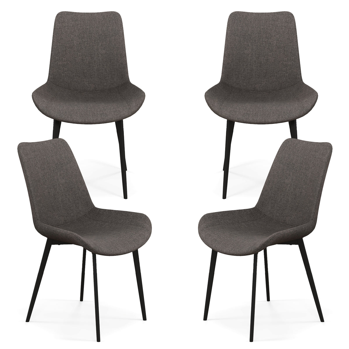 Set of 4 Upholstered Dining Chairs with Metal Legs - Gray