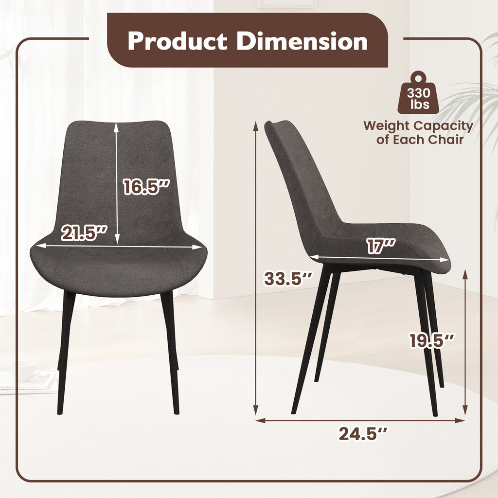 Set of 4 Upholstered Dining Chairs with Metal Legs - Gray