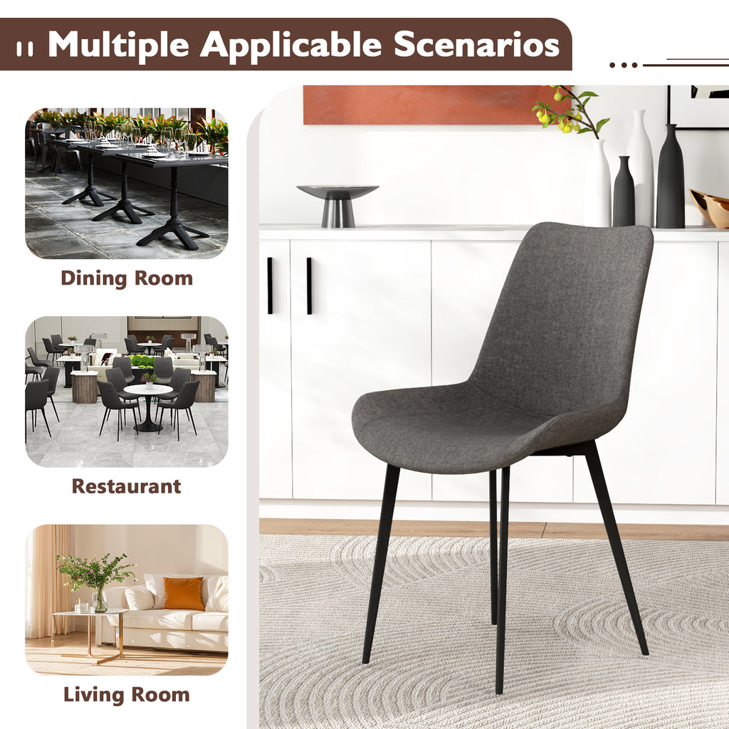 Set of 4 Upholstered Dining Chairs with Metal Legs - Gray