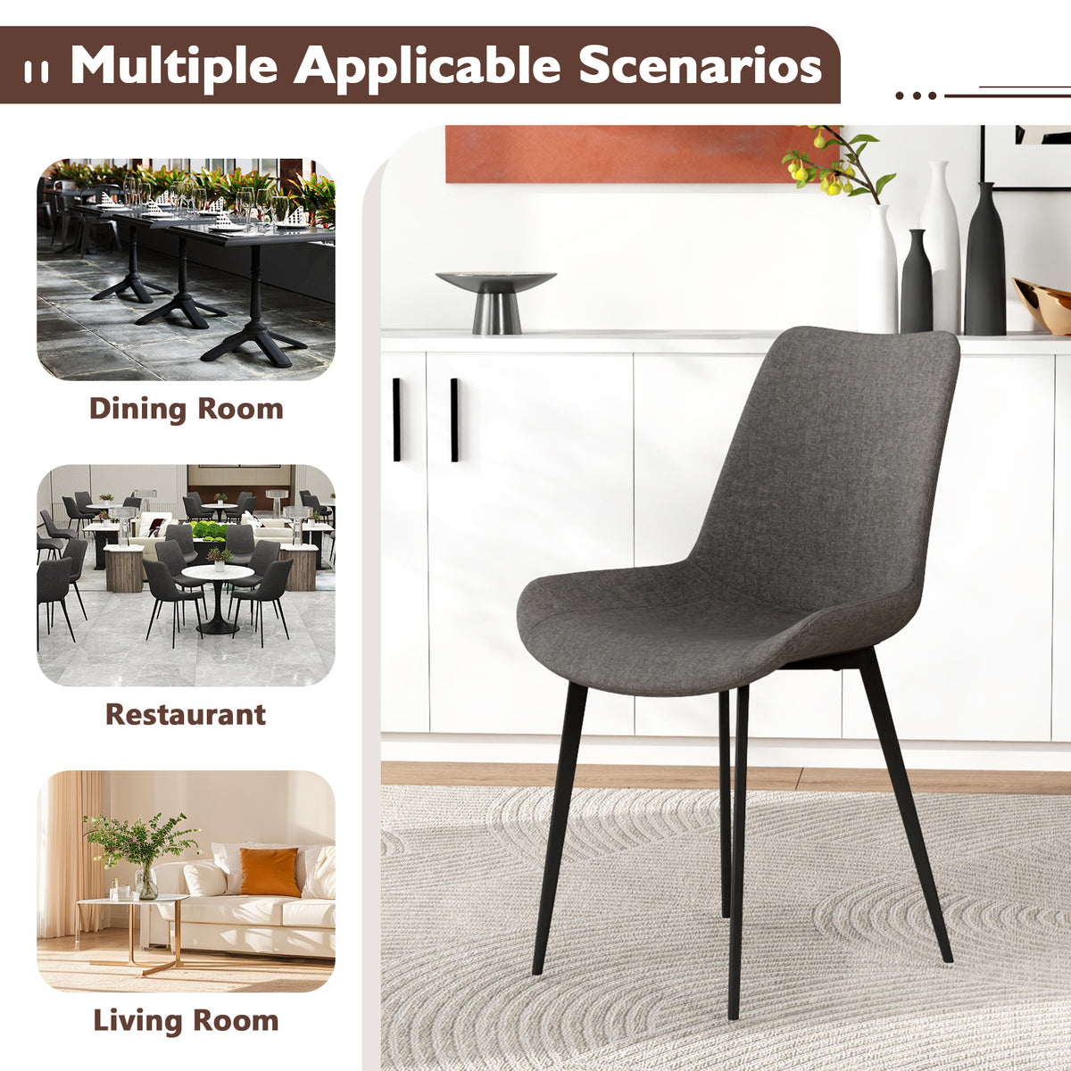 Set of 4 Upholstered Dining Chairs with Metal Legs - Gray