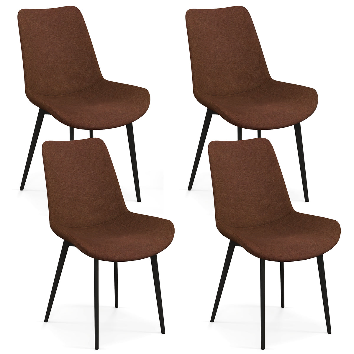 Set of 4 Upholstered Dining Chairs with Metal Legs - Gray