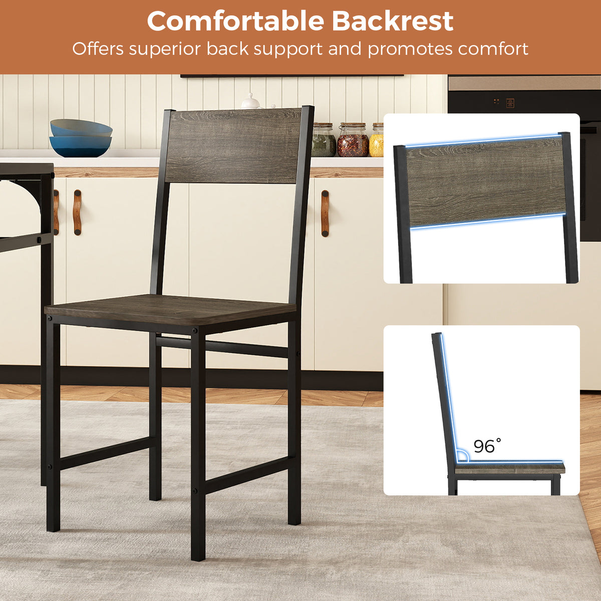Dining Chairs Set of 4 Gray with Metal Legs