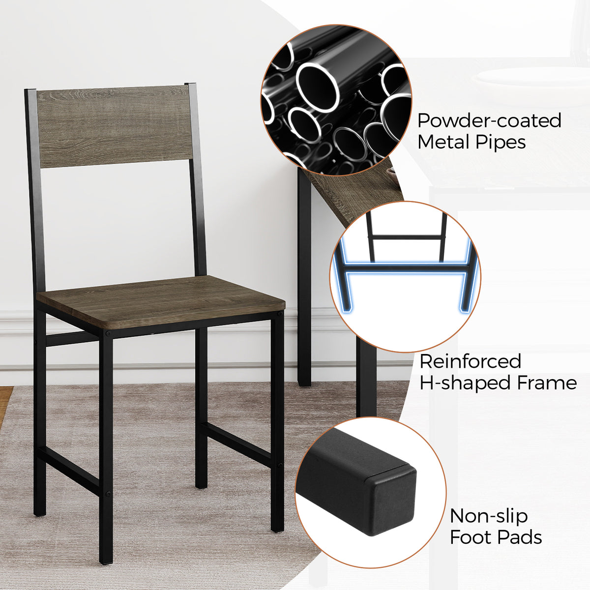 Dining Chairs Set of 4 Gray with Metal Legs