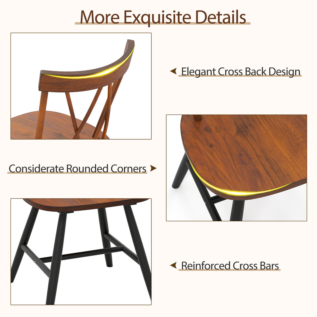 Set of 4 Dining Chairs, Dark Brown - Rubber Wood Frame