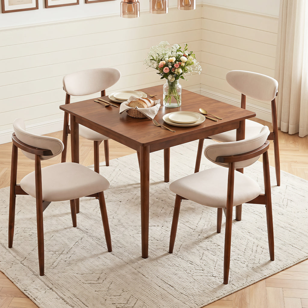 Fabric Upholstered Dining Chairs Set of 4 - Beige Polyester
