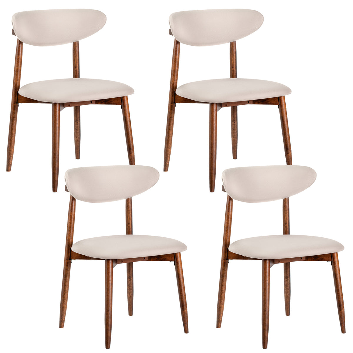 Fabric Upholstered Dining Chairs Set of 4 - Beige Polyester