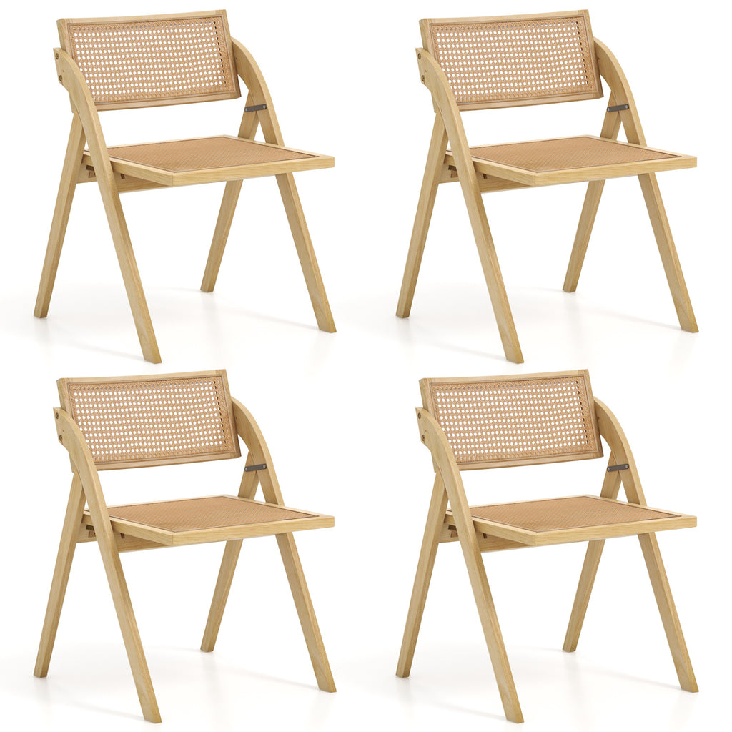 Set of 4 Foldable Dining Chairs, Rattan Backrest - Natural