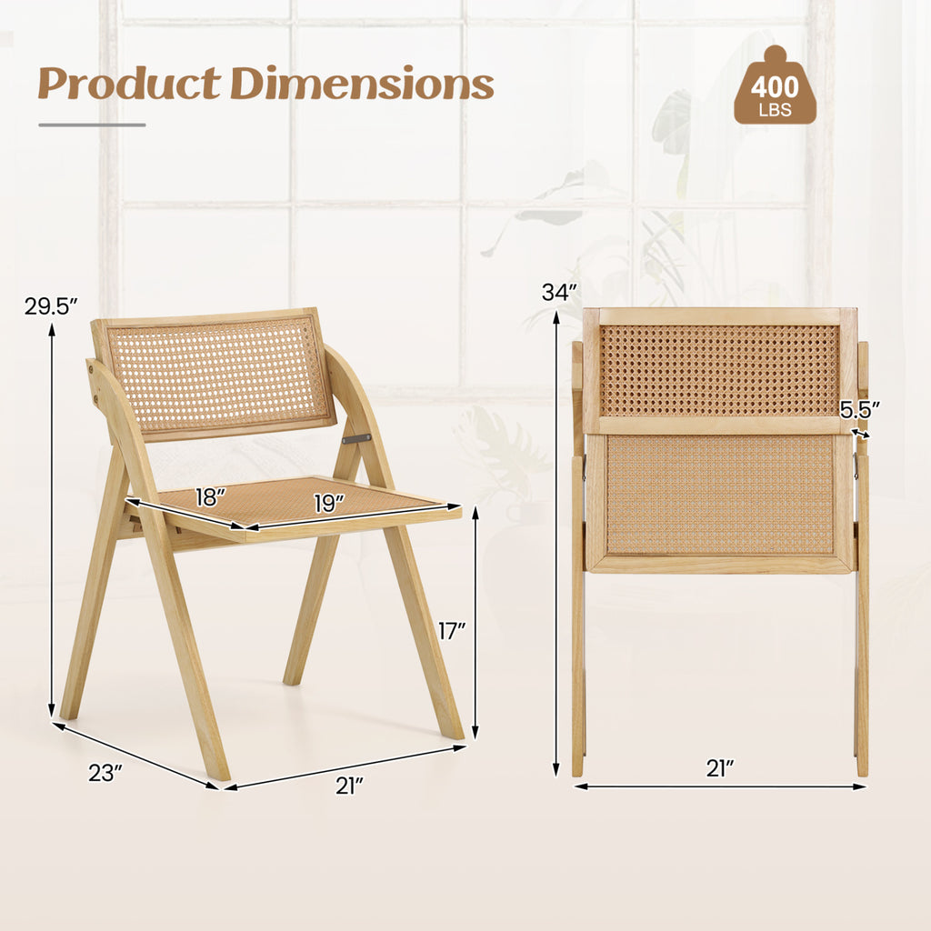 Set of 4 Foldable Dining Chairs, Rattan Backrest - Natural