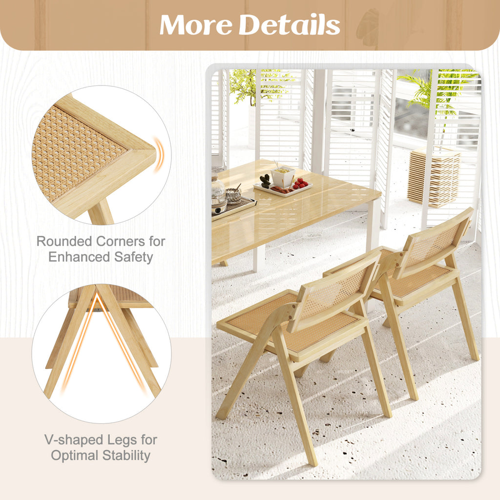 Set of 4 Foldable Dining Chairs, Rattan Backrest - Natural