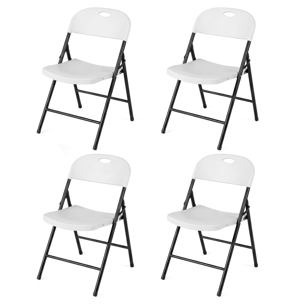 Foldable Plastic Dining Chairs Set of 4 - White