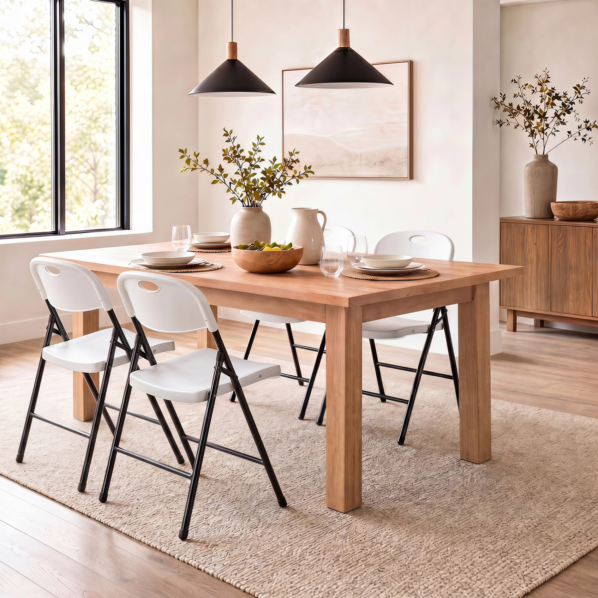 Foldable Plastic Dining Chairs Set of 4 - White