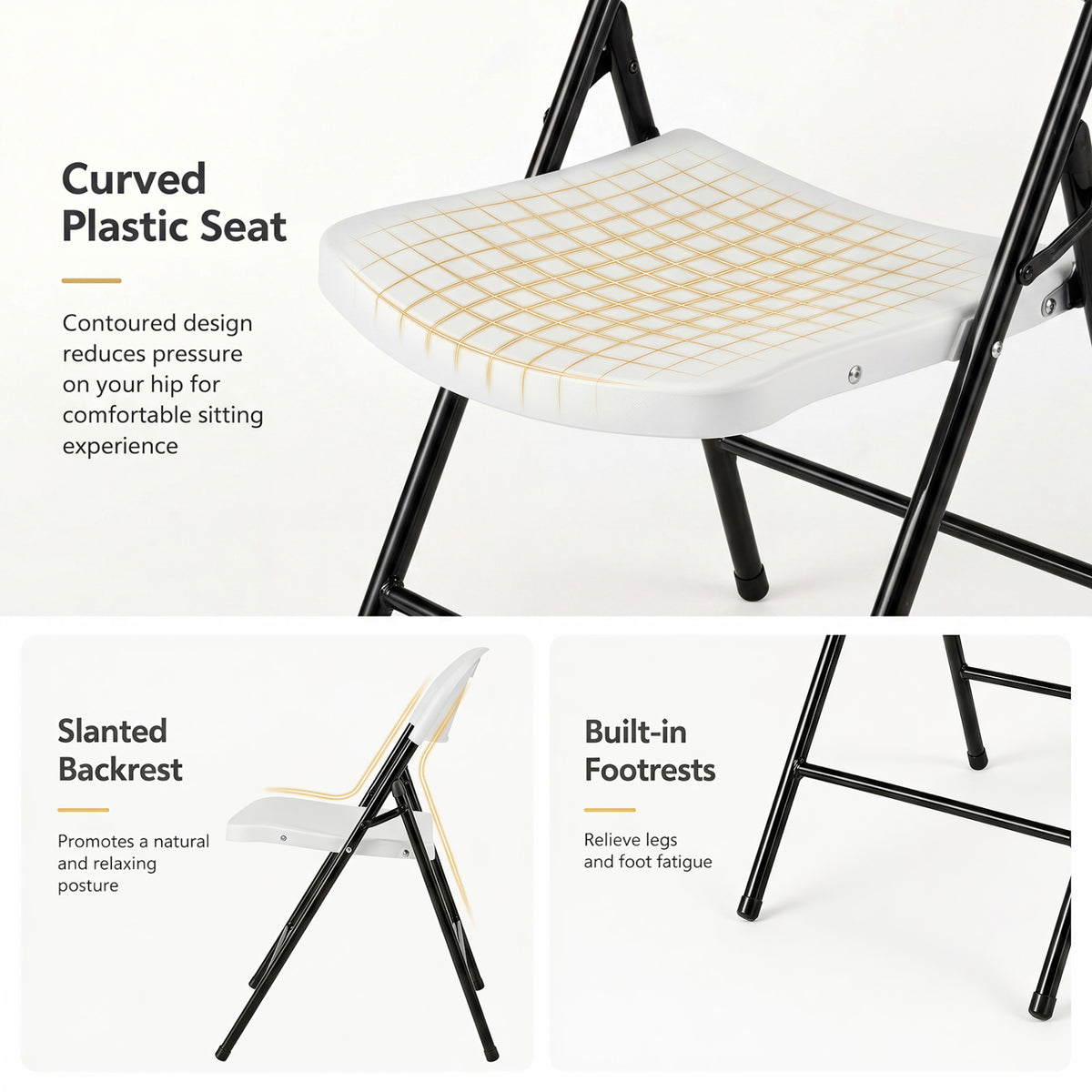 Foldable Plastic Dining Chairs Set of 4 - White