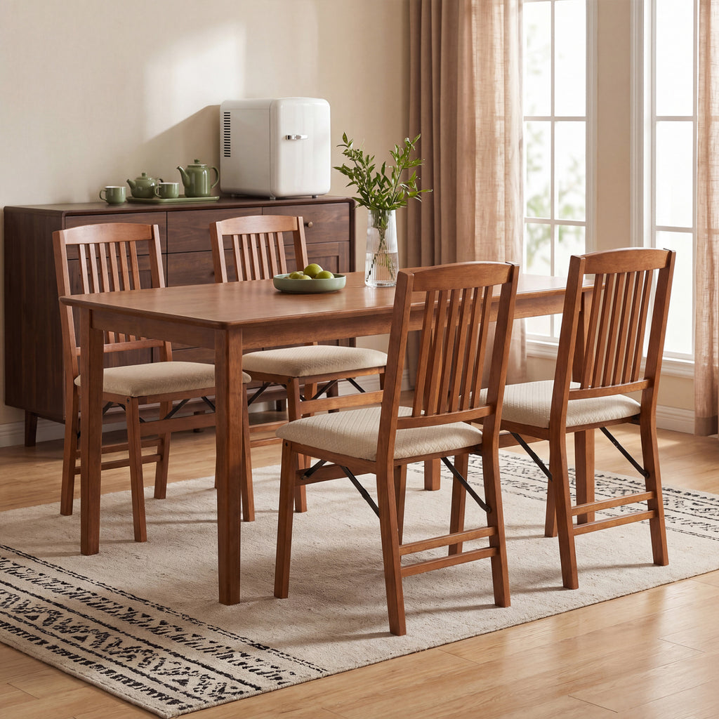 Foldable Upholstered Dining Chairs Set of 4 - Beige