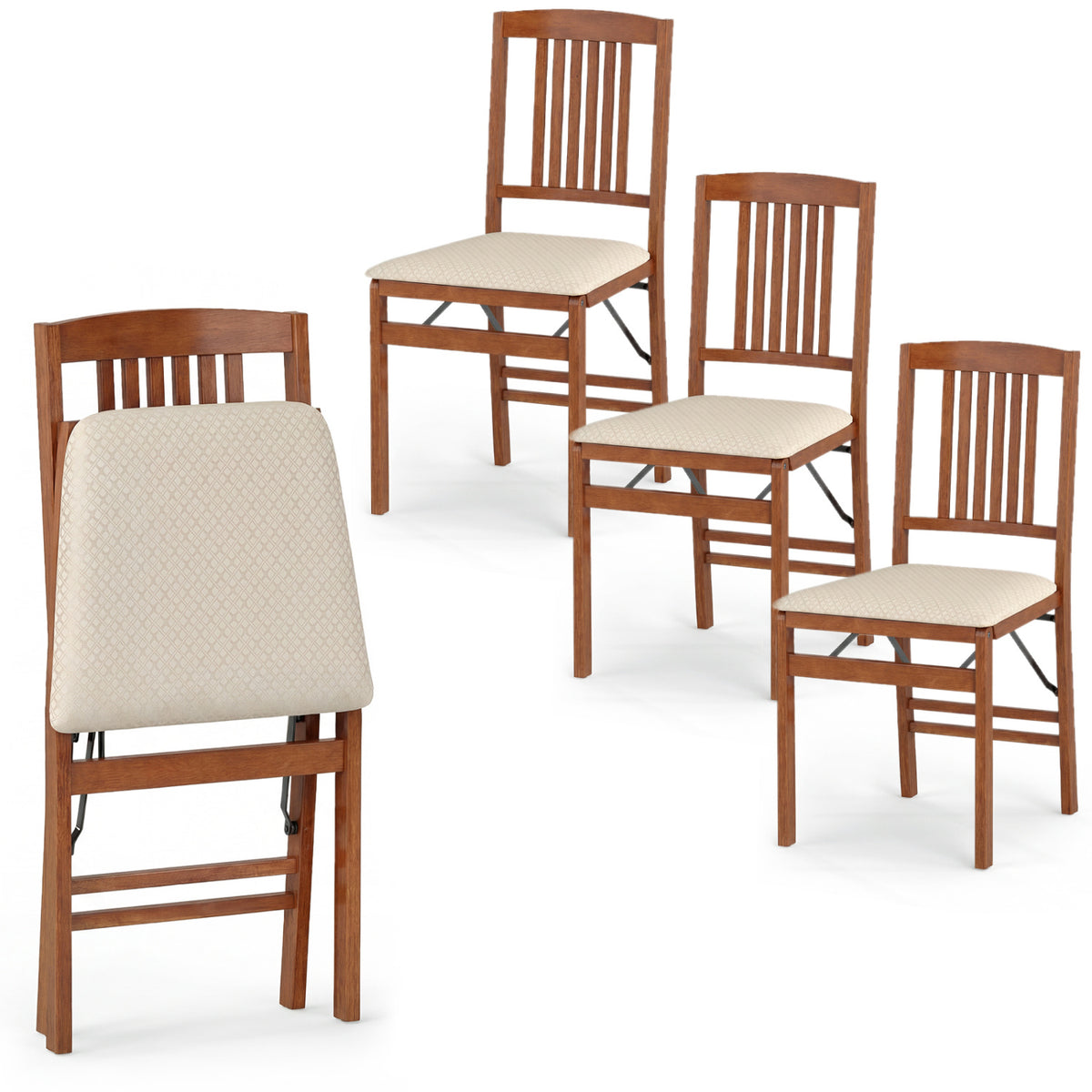 Foldable Upholstered Dining Chairs Set of 4 - Beige