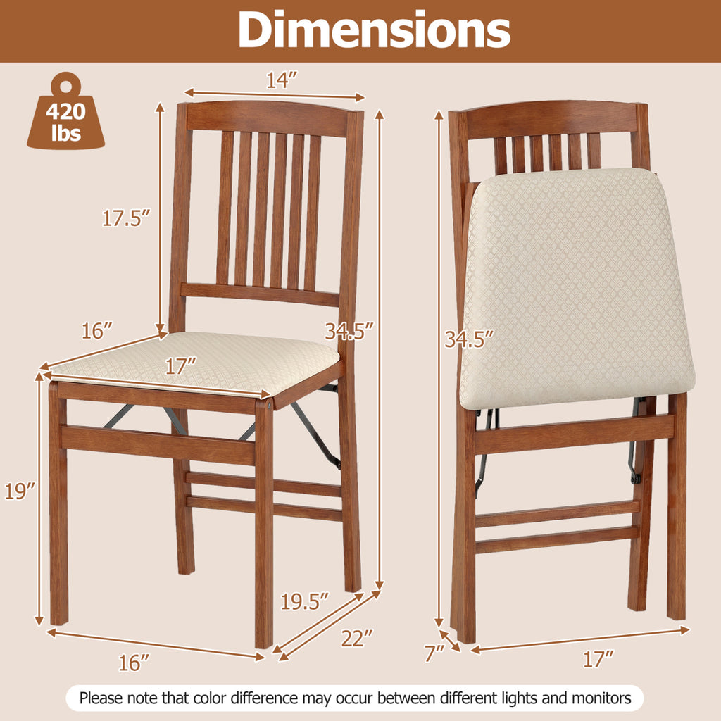 Foldable Upholstered Dining Chairs Set of 4 - Beige