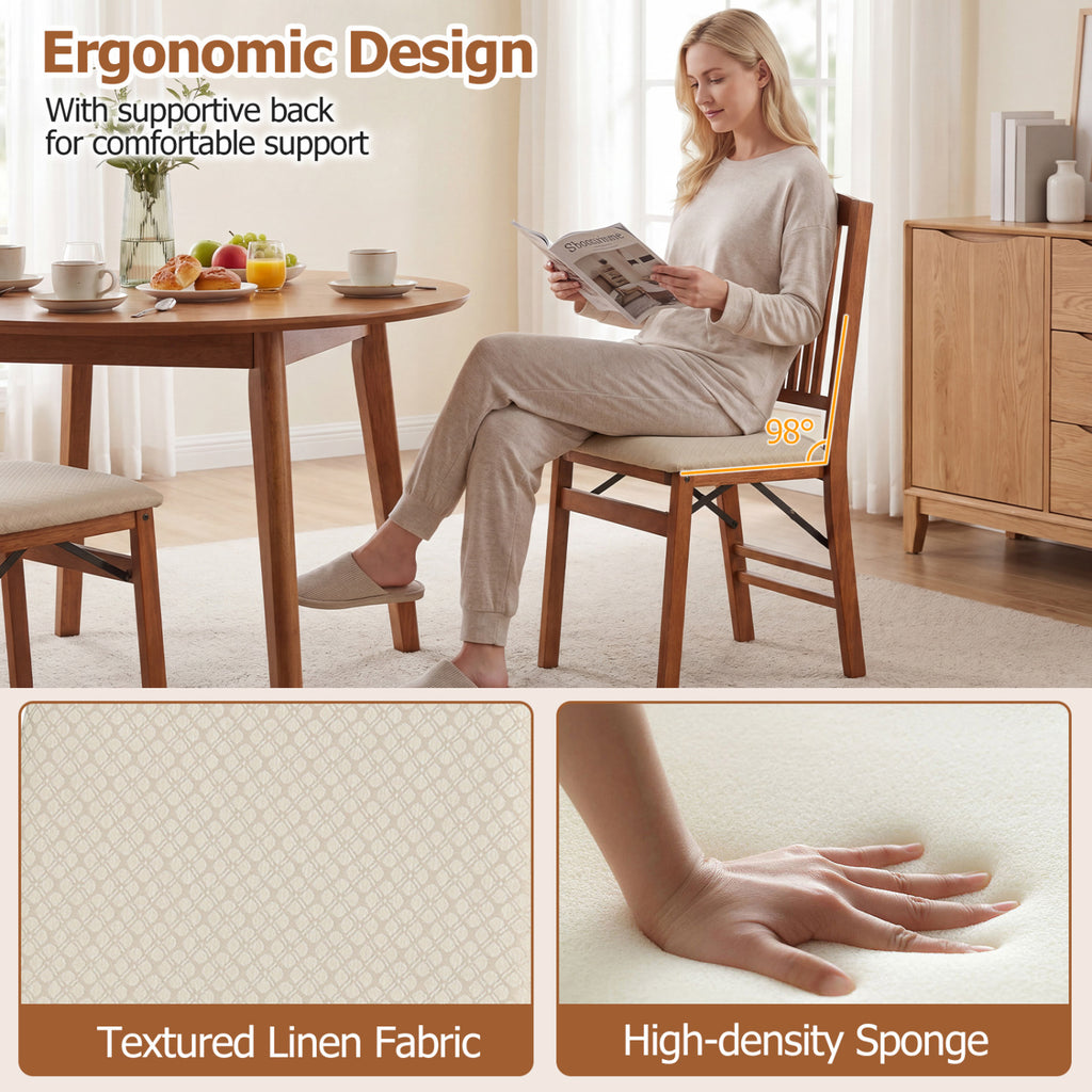 Foldable Upholstered Dining Chairs Set of 4 - Beige