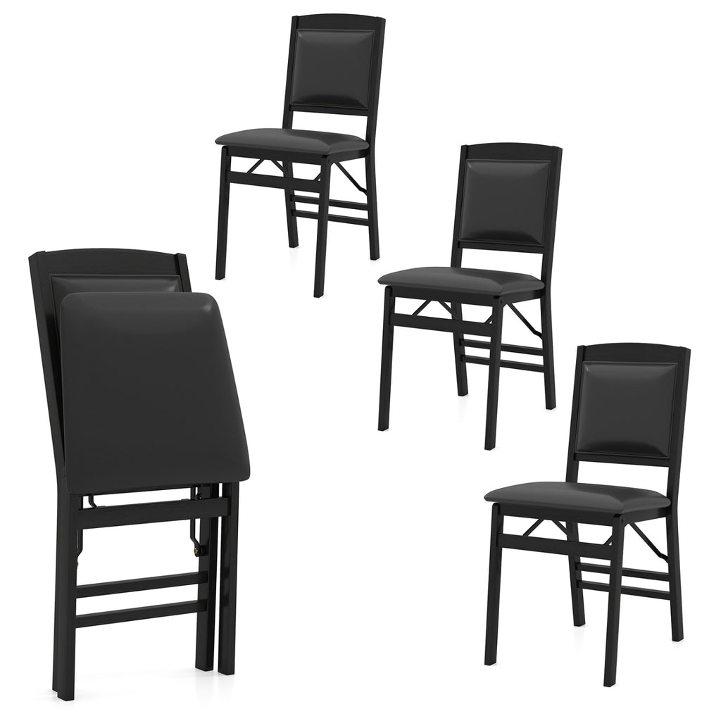 Folding Dining Chair Set of 4, Padded Seat, High Backrest - Walnut