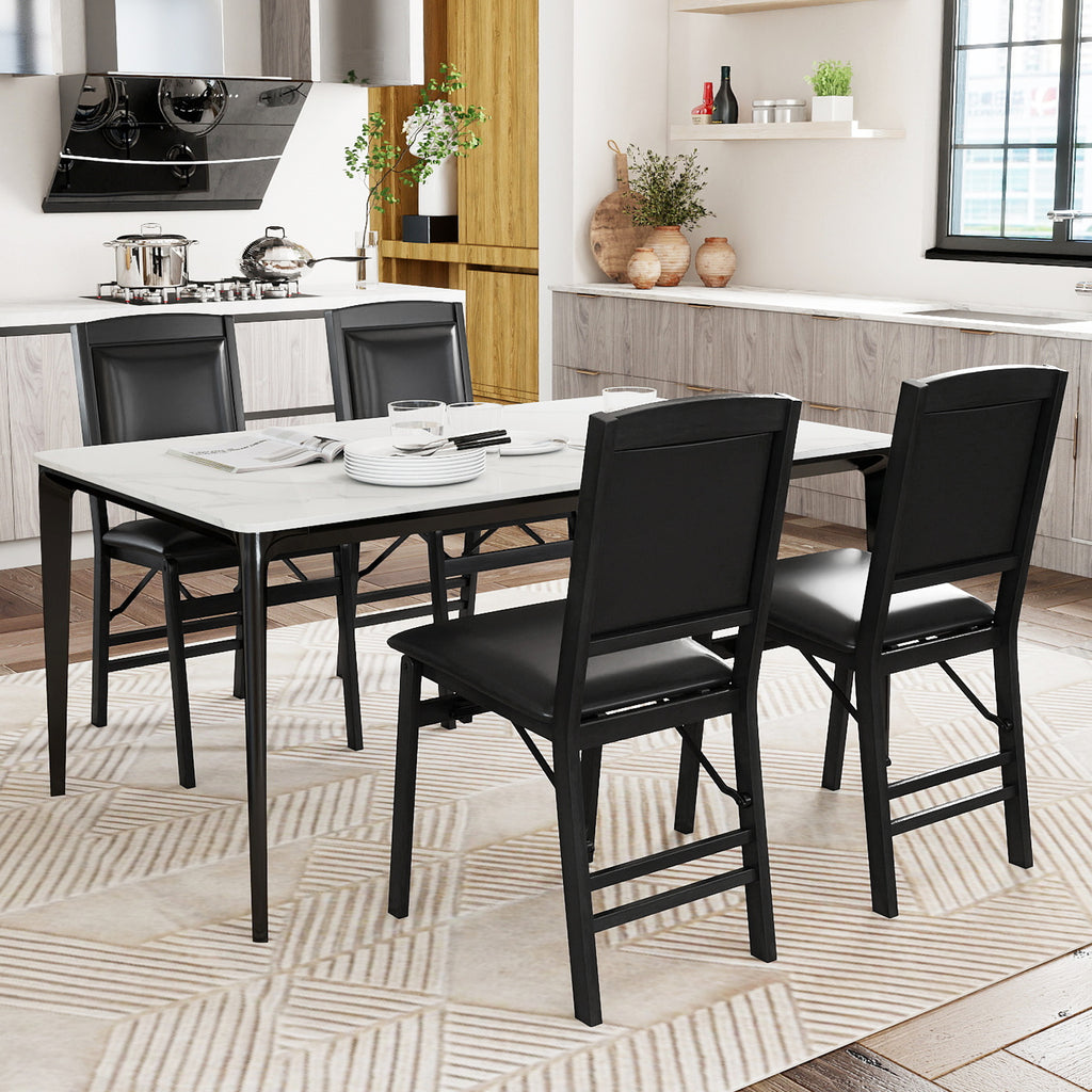 Folding Dining Chair Set of 4, Padded Seat, High Backrest - Walnut